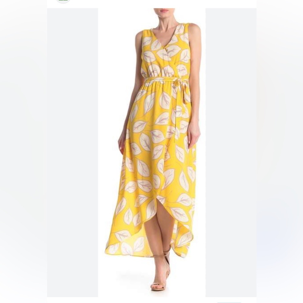Yellow Leaf Print Maxi Dress size 10 by Luxology